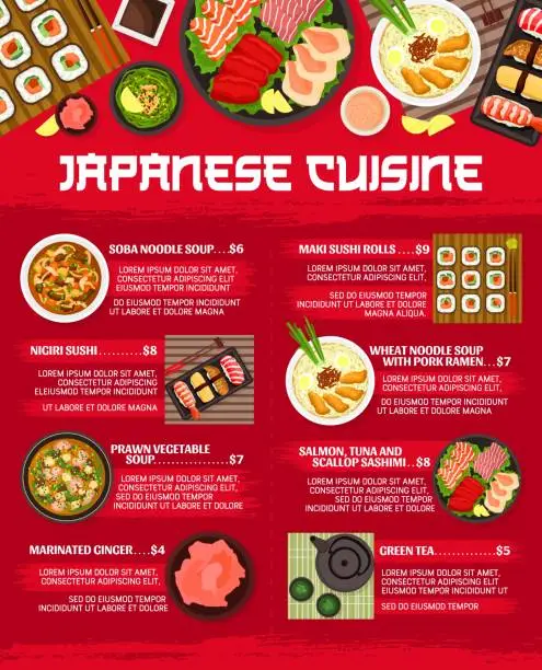 Vector illustration of Japanese cuisine restaurant food menu template