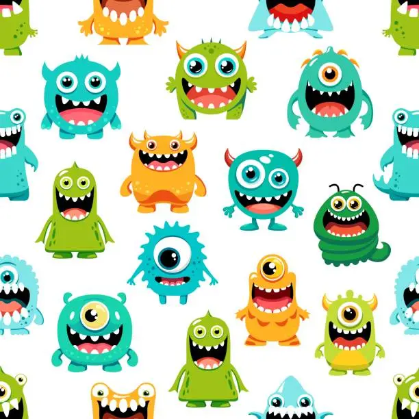 Vector illustration of Cartoon monster characters seamless pattern decor