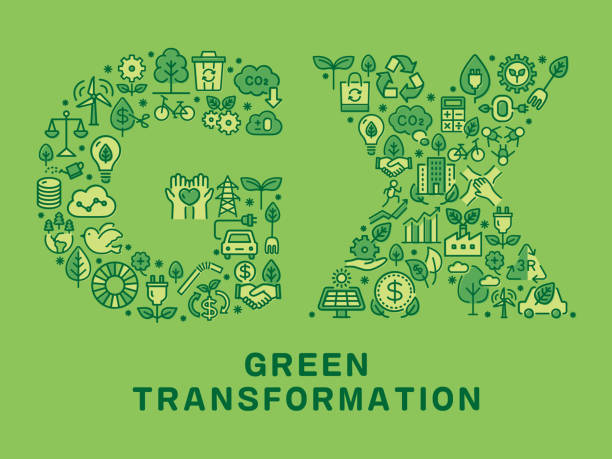 illustrazioni stock, clip art, cartoni animati e icone di tendenza di testo progettato gx (green transformation) - budget green business finance