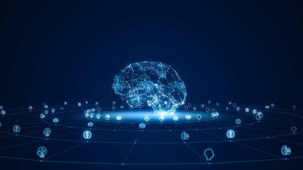 istock Blue polygon digital brain logo with grid and rotation circle line connection ai technology icon on futuristic abstract background artificial intelligence concepts 1498559448