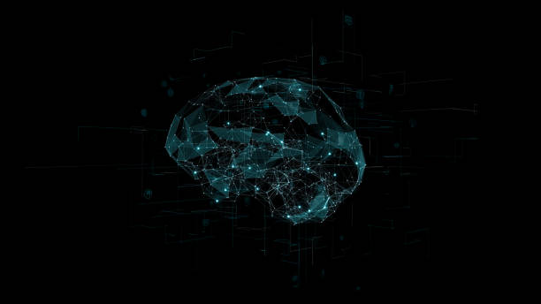 istock Blue polygon digital brain logo with grid line and ai technology icon rotation on futuristic abstract black background artificial intelligence concepts 1498559457