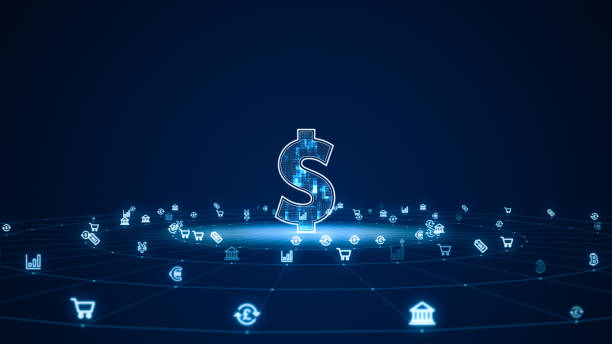 istock Blue digital money logo with futuristic technology icon and line connection with circle rotation on abstract background digital money and financial concept 1498559494