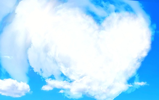 3d illustration of heart shaped clouds swirling in the sky in natural environment concept