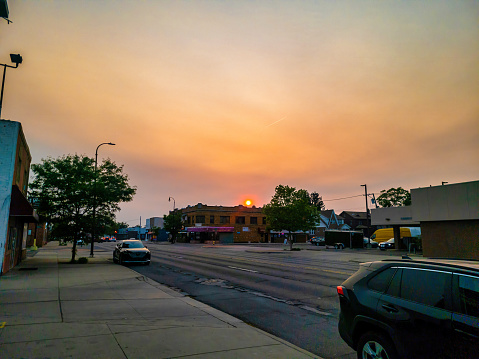 Sunset on Warren Avenue in Dearborn, Michigan