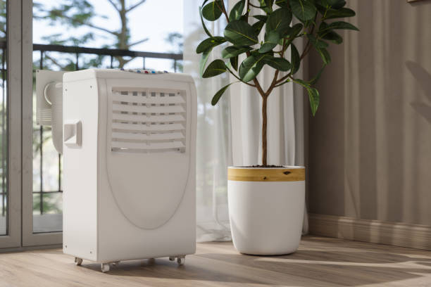 Close-up View Of Portable Air Conditioner In The Room stock photo