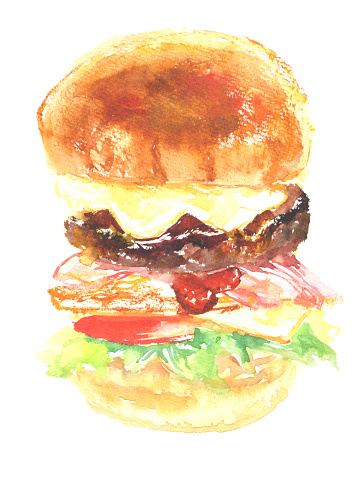 Hamburger illustration painted by watercolor