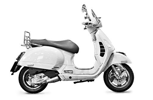 Retro motor scooter isolated white background