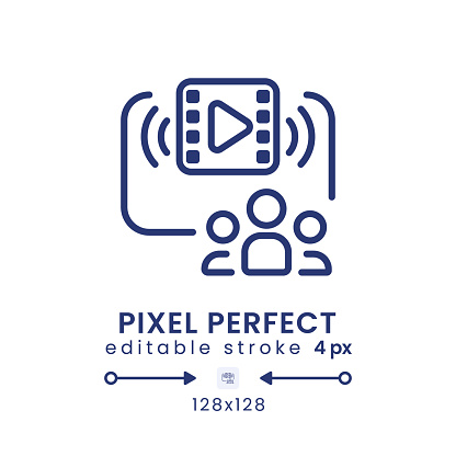 Family-friendly programming linear desktop icon. Live streaming platform. Pixel perfect 128x128, outline 4px. GUI, UX design. Isolated user interface element for website. Editable stroke