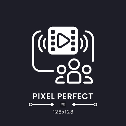 Family-friendly programming white solid desktop icon. Live streaming platform. Pixel perfect 128x128, outline 4px. Silhouette symbol for dark mode. Glyph pictogram. Vector isolated image