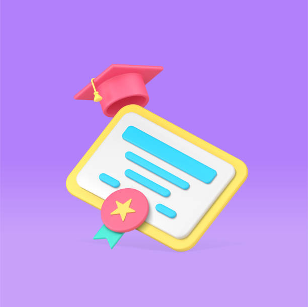 istock Graduation diploma certificate with medal and cap educational achievement 3d icon realistic vector 1498591487