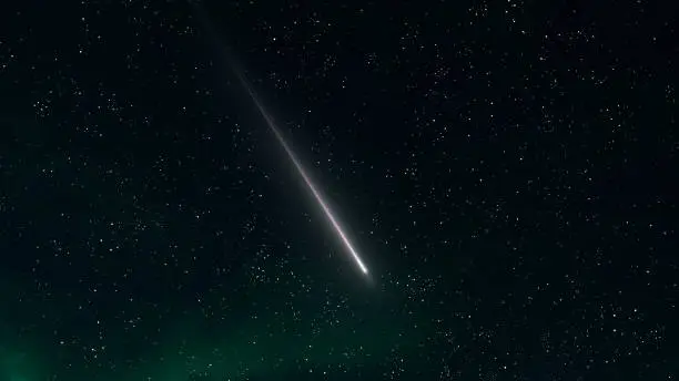 Photo of Long trail of a meteorite in the sky.