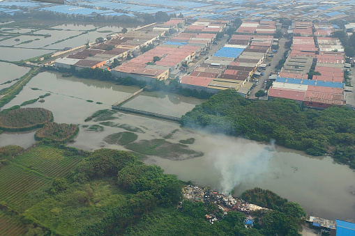 A focus scene of Jakarta from airplane point of view