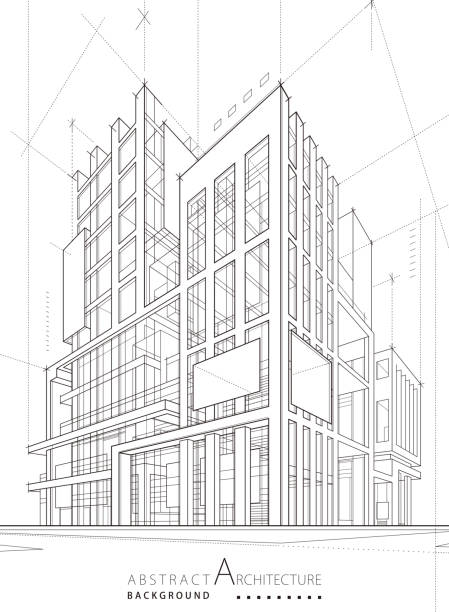 Abstract Architectural Modern Urban Line Drawing. - ilustração de arte vetorial