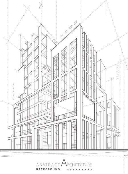 Vector illustration of Abstract Architectural Modern Urban Line Drawing.