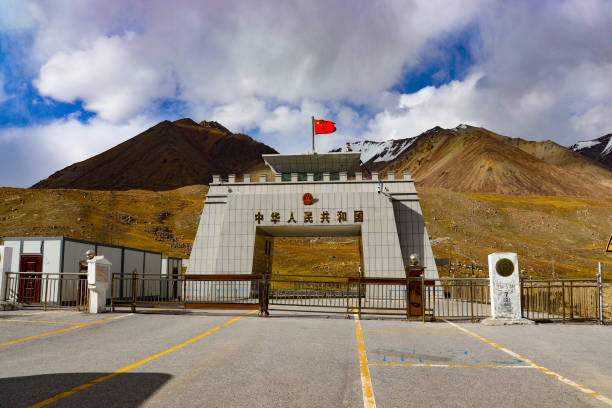 Khunjerab Pass. The border of Pakistan and China Khunjerab Pass, border of China and Pakistan, at 4,714 meters above sea level. The Karakoram Highway connects Pakistan with China. karakoram highway stock pictures, royalty-free photos & images