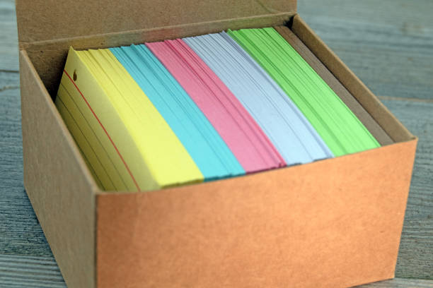 Close up of stack of colorful adhesive notes on a desk.