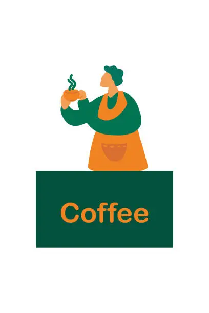 Vector illustration of Barista coffee illustration with a guy character hand drawn flat design