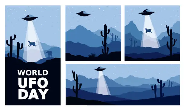 Vector illustration of UFO Cow Abduction.