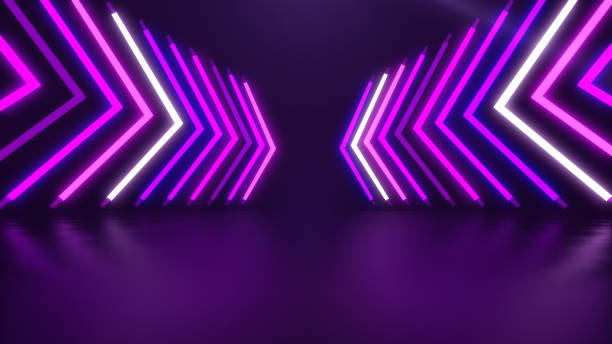 istock Neon lights arrow shape on stage show elegant abstract background 1498603484