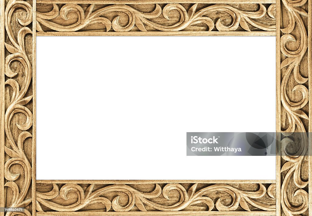 flower carved frame Pattern of flower carved frame on white background Abstract Stock Photo