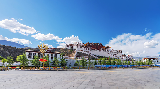 Potala Palace, Square and Street View in Lhasa, Tibet Autonomous Region, China on June 19, 2022