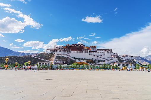 Potala Palace, Square and Street View in Lhasa, Tibet Autonomous Region, China on June 19, 2022