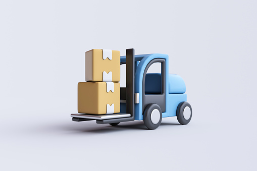 Cardboard Box, Forklift, Cut Out, Pallet - Industrial Equipment, Digitally Generated Image