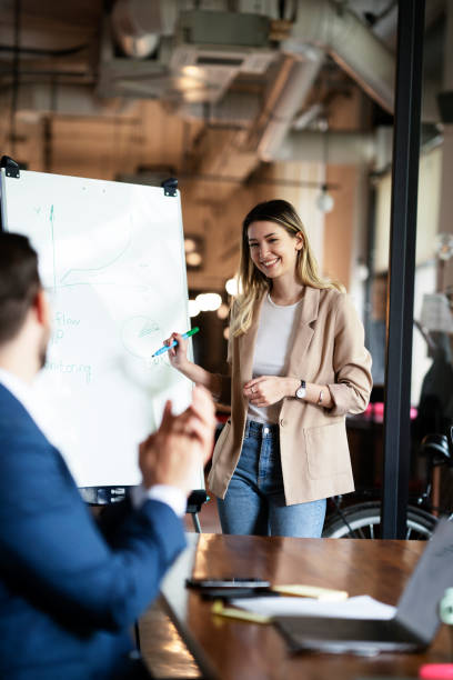 istock Businesswoman present her idea to working team. 1498608725
