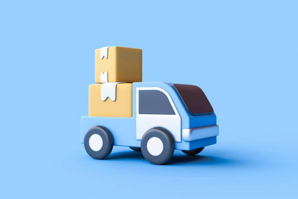 rendering 3d di delivery van con scatole di cartone. - moving van truck loading delivery person foto e immagini stock
