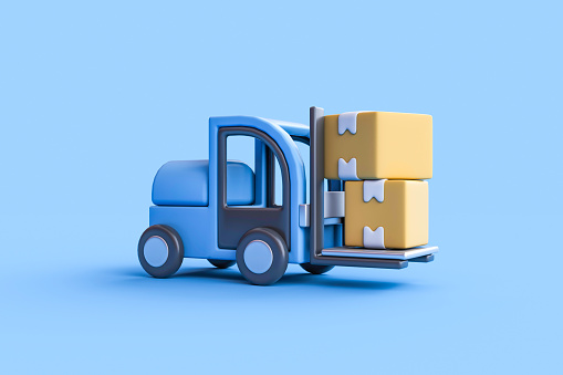 Cardboard Box, Forklift, Cut Out, Pallet - Industrial Equipment, Digitally Generated Image