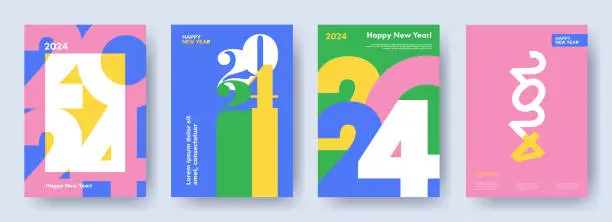 Vector illustration of Creative concept of 2024 Happy New Year posters set. Design templates with typography logo 2024 for celebration and season decoration. Minimalistic trendy backgrounds for branding, banner, cover, card