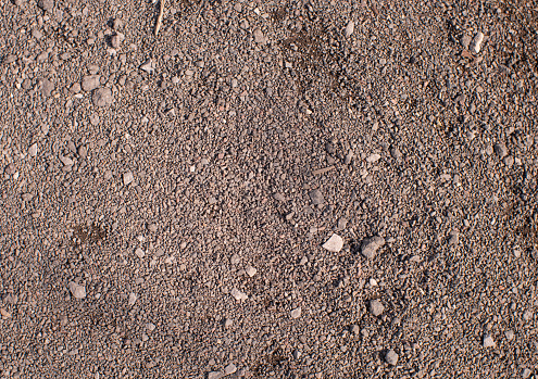 Top view, background. Gravel path in the park. Background of a gravel path, top view. Textured road made of small stones in the park for walking..