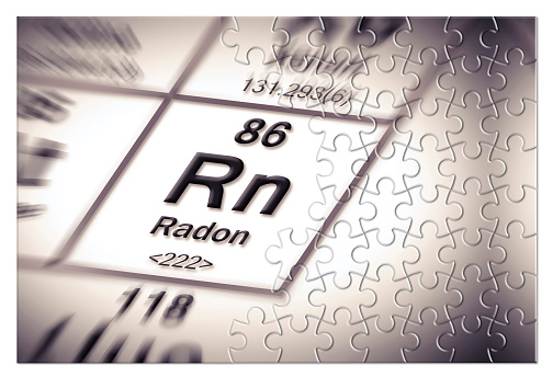 Dangerous radon gas: the silent killer - concept image with periodic table of the elements in jigsaw puzzle shape