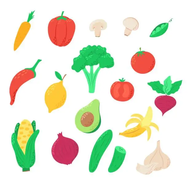 Vector illustration of Vector vegetables icons set in cartoon style.