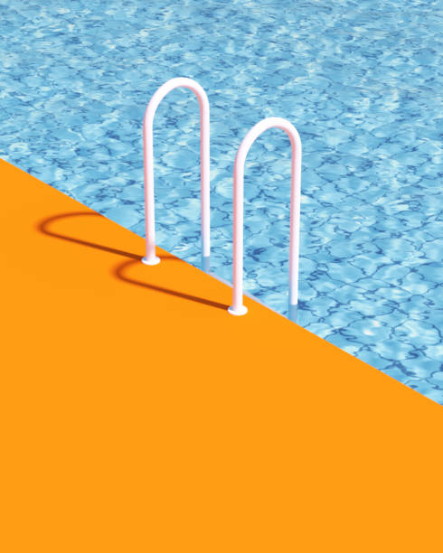 Swimming Pool Poolside Orange Blue White Retro Luxury Summer Holiday Water
