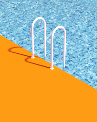 Swimming Pool Poolside Orange Blue White Retro Luxury Summer Holiday Water 3d illustration render digital rendering