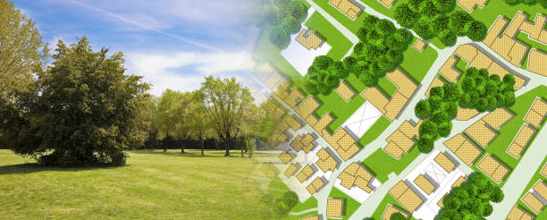 istock Imaginary city map of territory with public park, meadow and trees 1498616824