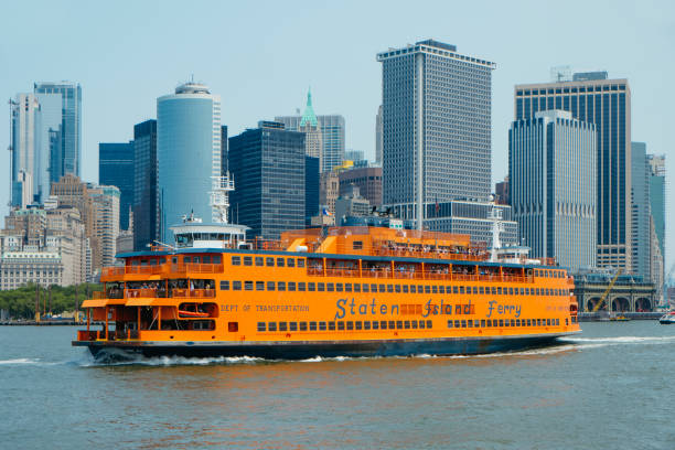 ferryboat of Staten Island Ferry leaving Manhattan stock photo