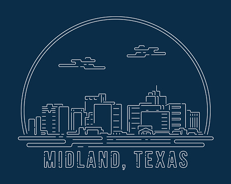 istock Midland, Texas - Cityscape with white abstract line corner curve modern style on dark blue background, building skyline city vector illustration design 1498621363
