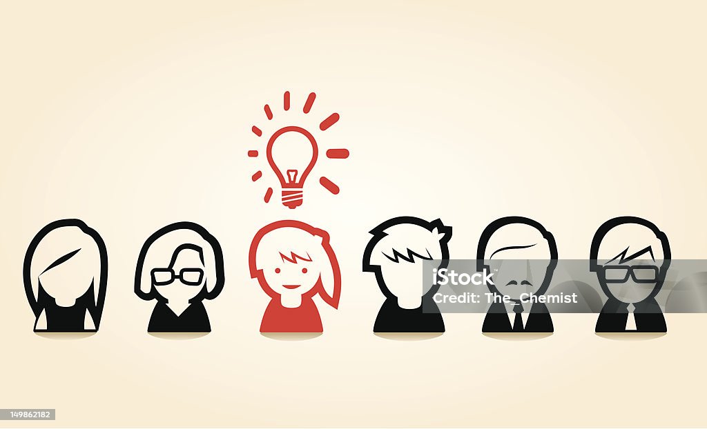 Unique idea from a girl Vector illustration of a group of people with a girl having an out-of-the-box idea Adult stock vector