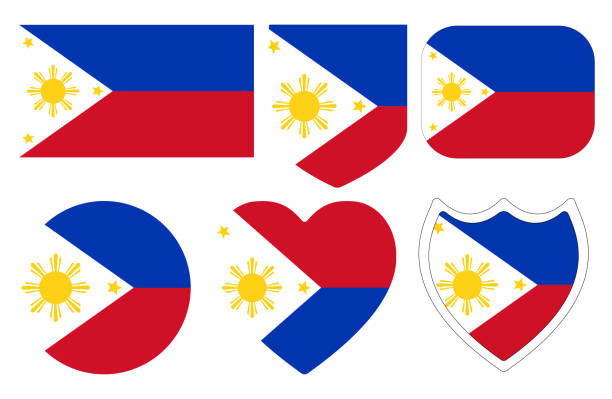 flagge der philippinen im designformsatz. pilipino-flaggen-set. - manila philippines map philippines flag stock-grafiken, -clipart, -cartoons und -symbole