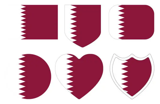 Vector illustration of Qatar flag in shape set. Flag of Qatar in shape set.