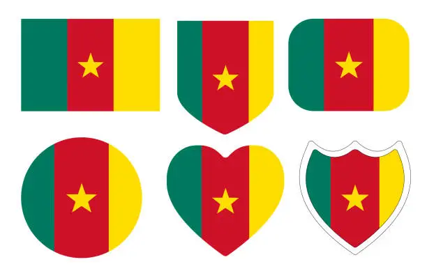 Vector illustration of Flag of Cameroon in design shape set. Cameroon flag in design shape set.