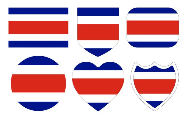 Vector illustration of Costa Rica flag in design shape set. Flag of Costa Rica in design shape set.