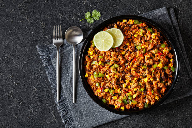 istock Mexican ground beef casserole with rice, beans 1498626717