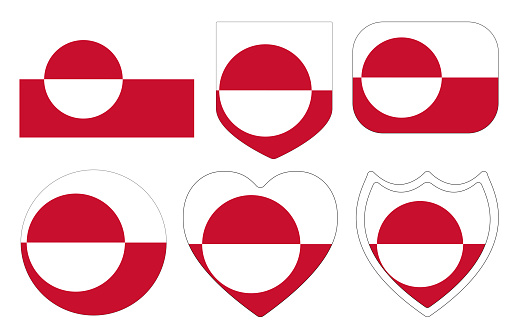 Flag of Greenland in design shape set . Greenland flag in design shape set