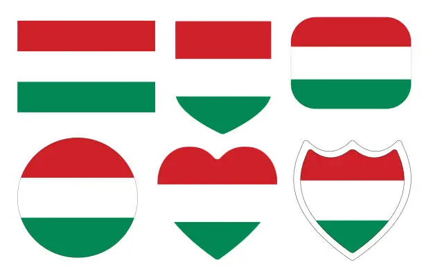 Vector illustration of Hungary flag in design shape set. Flag of Hungary in design shape set.