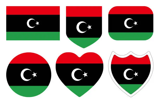 Vector illustration of Flag of Libya in design shape set.. Libya flag with design shape set.