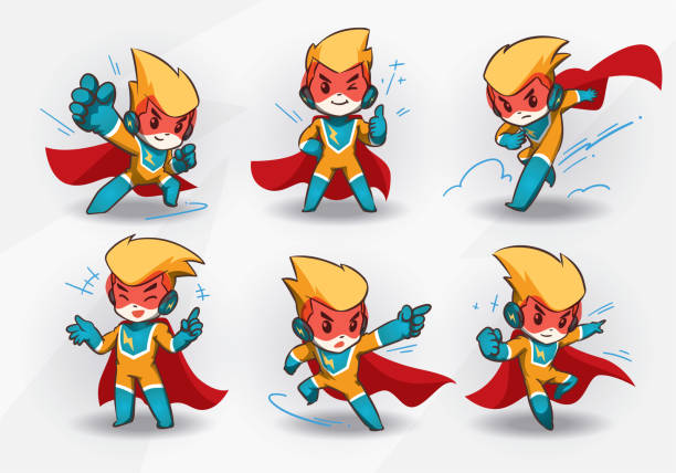 super hero man boy maskotka zestaw postaci - superhero child partnership teamwork stock illustrations
