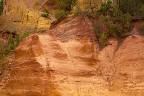 Photo of Ocher cliffs near Roussillon, Vaucluse department, Provence-Alpes-Côte d'Azur region, France, Europe